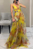 Giselle™ – Floral Maxi Dress with Cut-Out Waist and Tulle Skirt