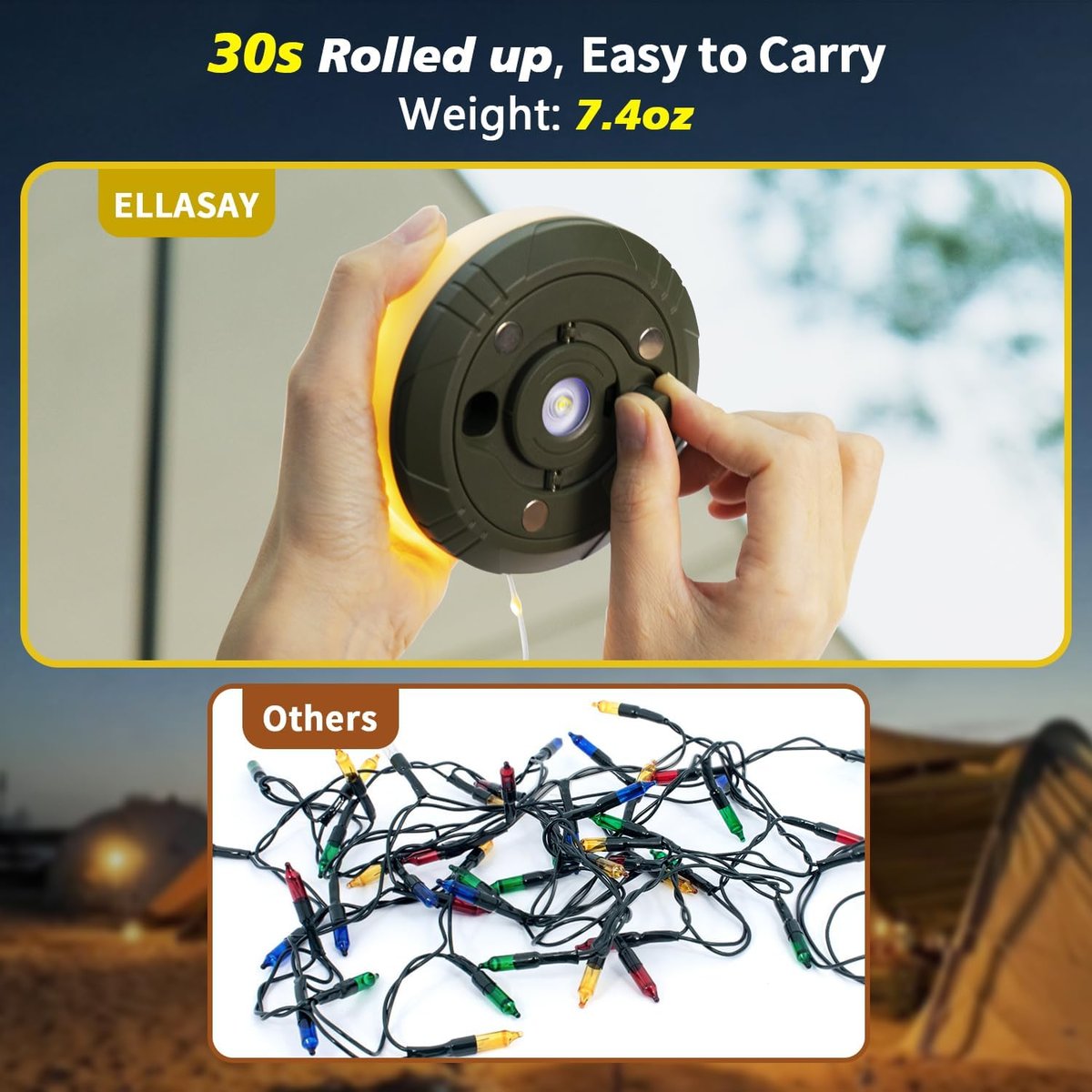 Lumenova® – Your Smart Outdoor Companion | 4-in-1 Camping Light with RGB Light Chain & Power Bank