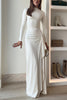 Blanc™ - Long Sleeve Draped Slit Maxi Party Dress