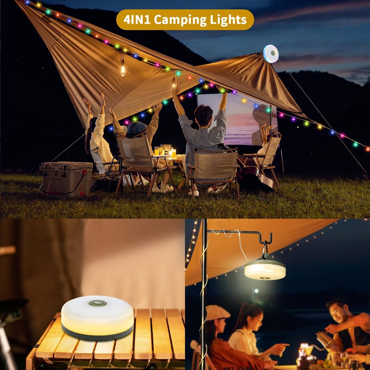Lumenova® – Your Smart Outdoor Companion | 4-in-1 Camping Light with RGB Light Chain & Power Bank
