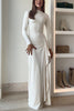 Blanc™ - Long Sleeve Draped Slit Maxi Party Dress