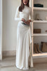 Blanc™ - Long Sleeve Draped Slit Maxi Party Dress