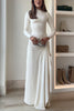Blanc™ - Long Sleeve Draped Slit Maxi Party Dress