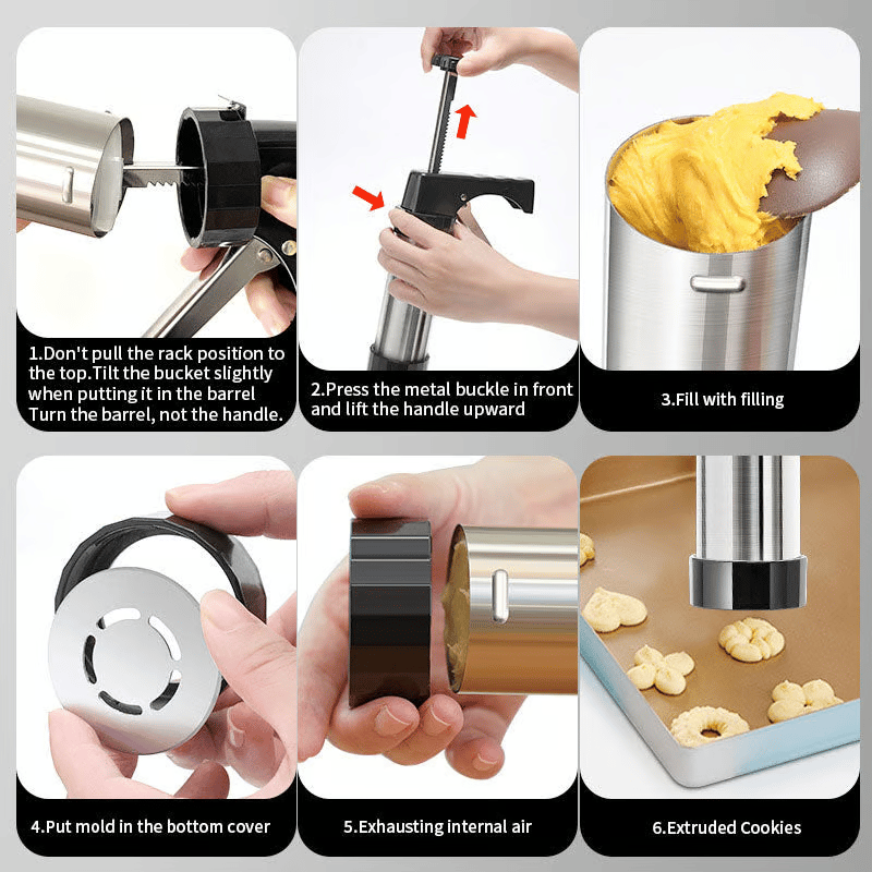 Cookie Press Set - Includes 16 Pattern Pieces, 8 Spouts, and Cleaning Brush