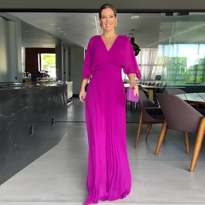 FaldaBelle™ | Waist-Focused Dress with Pleated Batwing Sleeves
