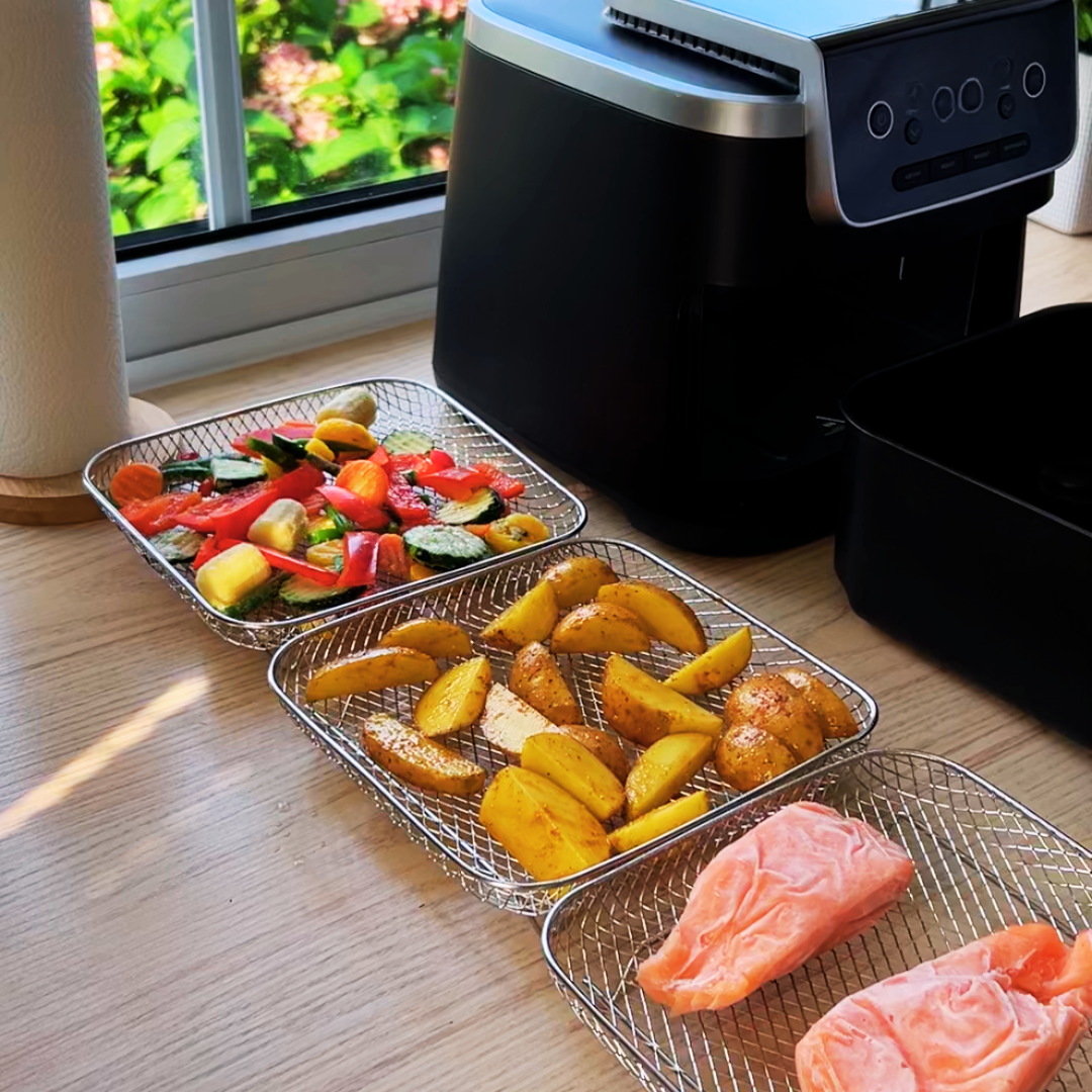 Multi-layered Baskets for Air Fryers with 2 Free Heat-Resistant Tongs