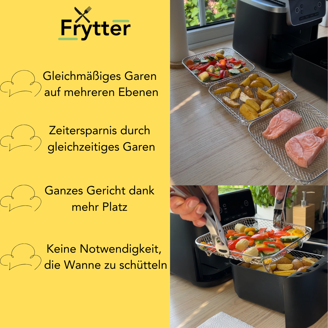 Multi-layered Baskets for Air Fryers with 2 Free Heat-Resistant Tongs