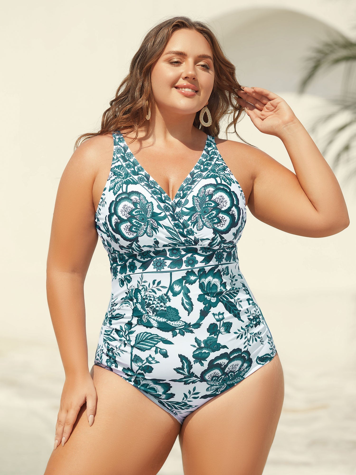 Flora™ | Two-Piece Swimsuit with Floral Pattern and Ruffled Mesh, Sarong