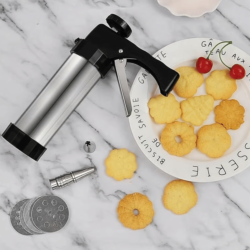 Cookie Press Set - Includes 16 Pattern Pieces, 8 Spouts, and Cleaning Brush