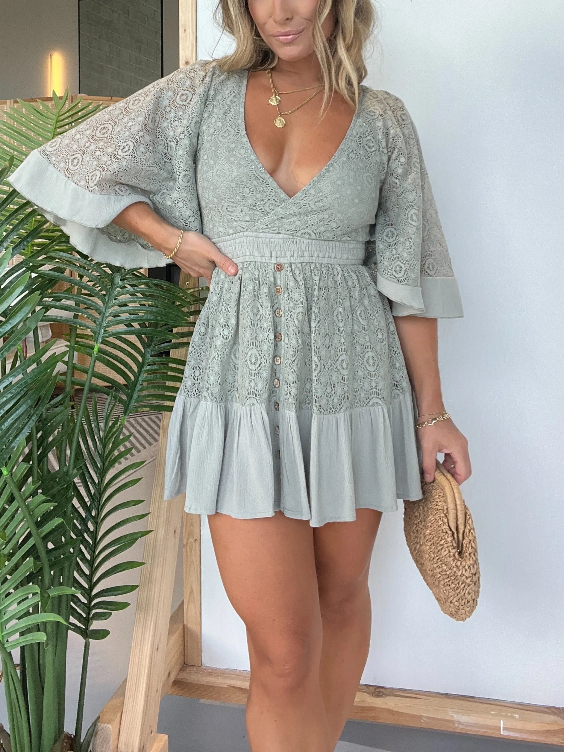 Pink Laura™ | Lace Crochet Romper Dress