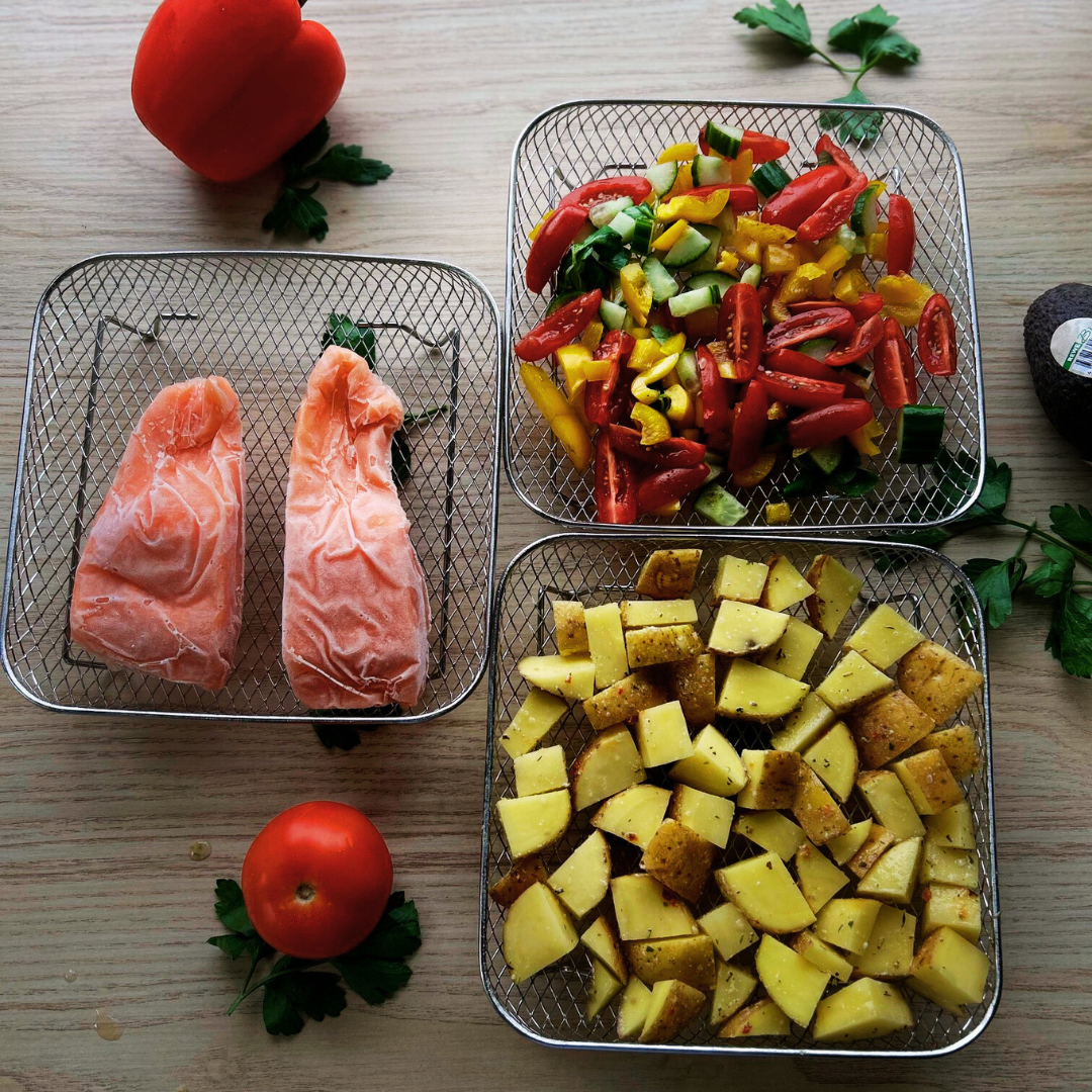 Multi-layered Baskets for Air Fryers with 2 Free Heat-Resistant Tongs