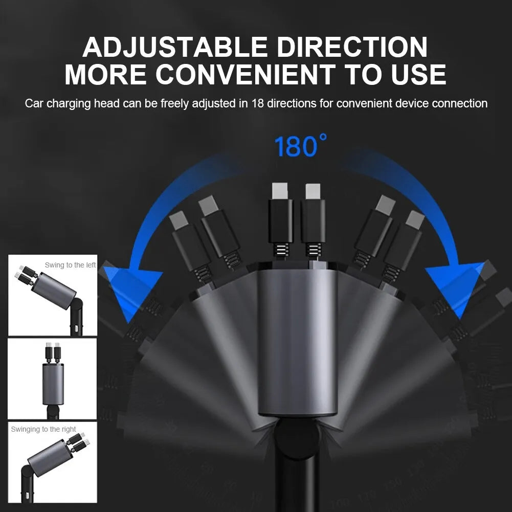Fast Charging Retractable Car Charger (100W 4-in-1)