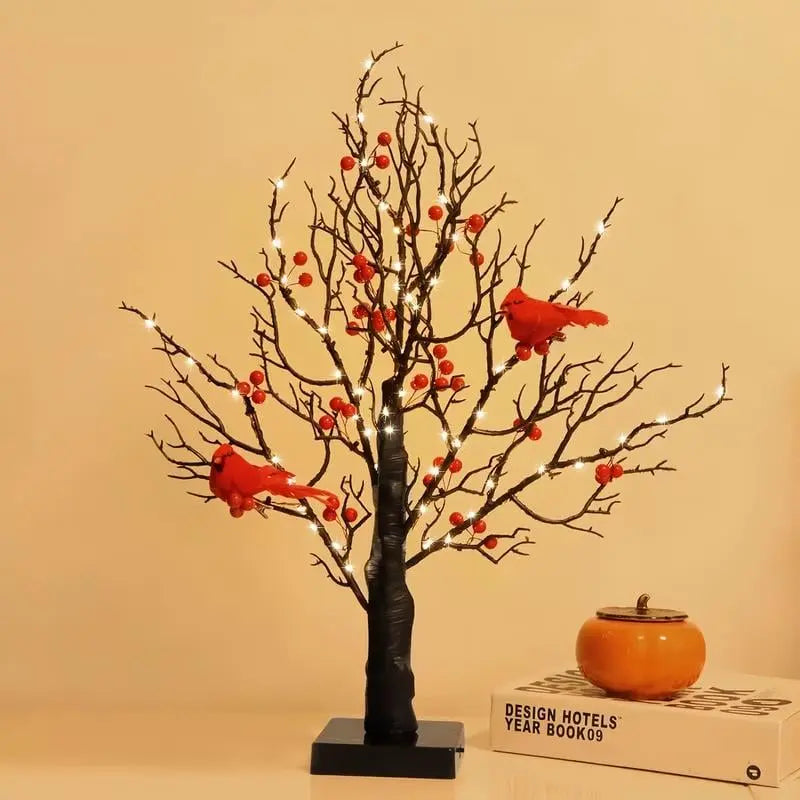Vintage light tree with cardinals — Brings warm atmosphere to your home