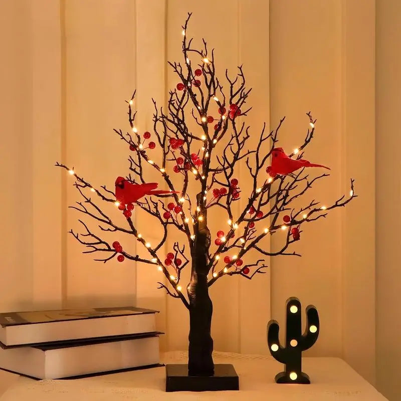 Vintage light tree with cardinals — Brings warm atmosphere to your home