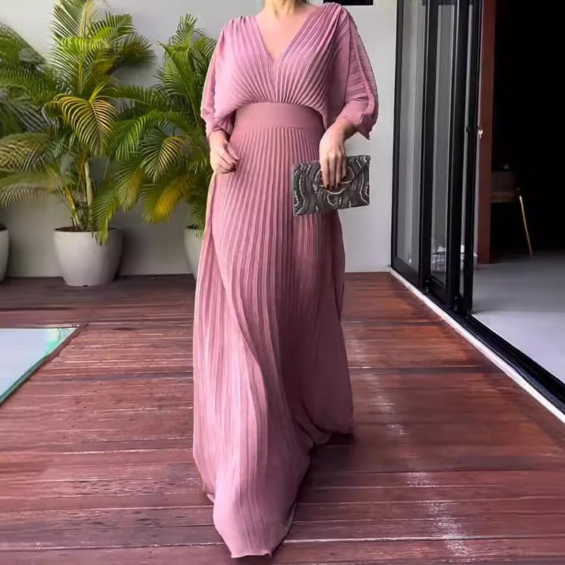FaldaBelle™ | Waist-Focused Dress with Pleated Batwing Sleeves