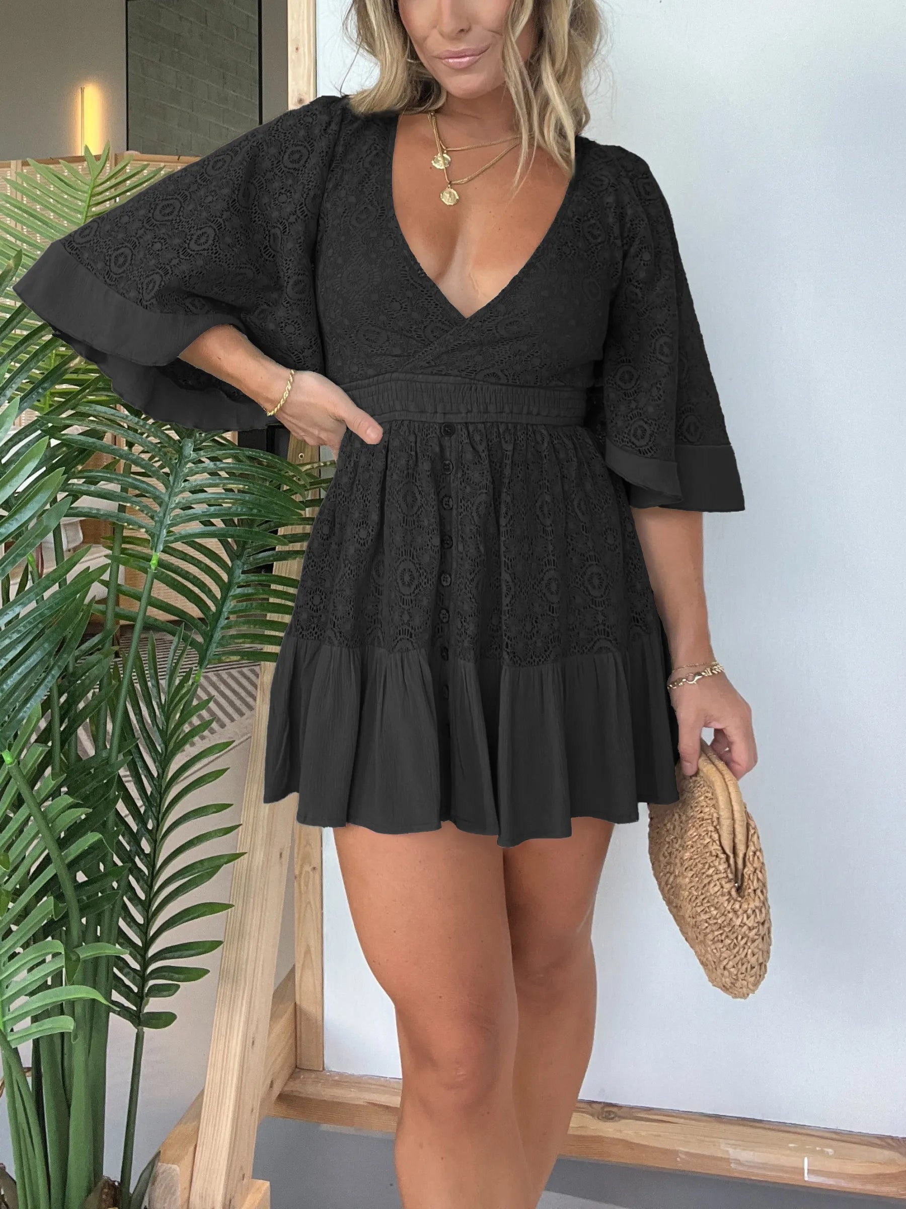 Pink Laura™ | Lace Crochet Romper Dress