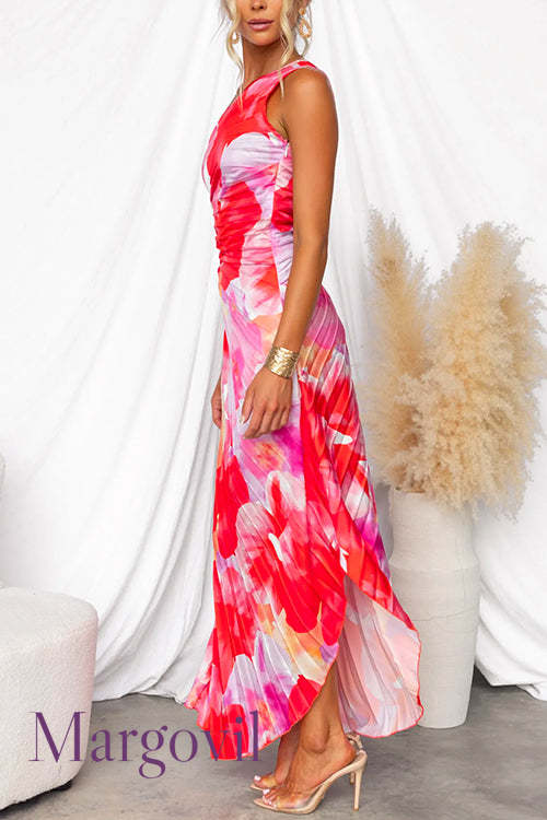 Margovil™ | One-Shoulder Maxi Dress with Pleats and Print