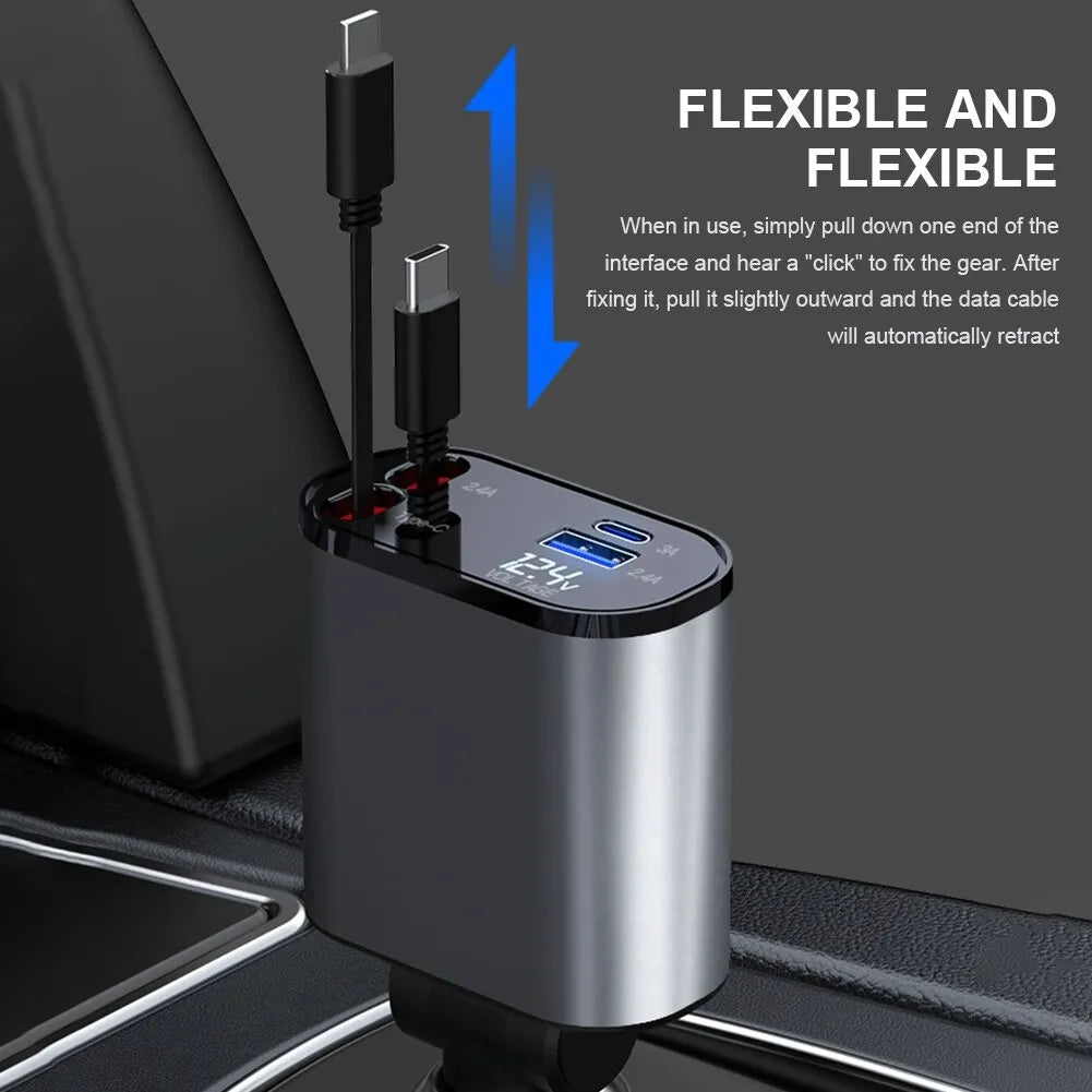 Fast Charging Retractable Car Charger (100W 4-in-1)