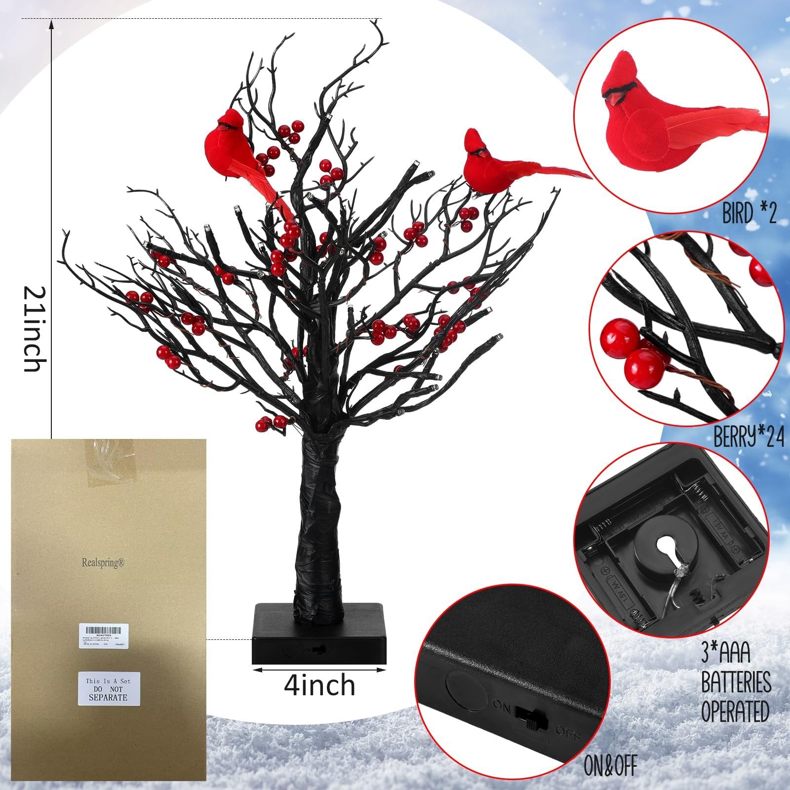 Christmas Lighted Mini LED Tree With Red Berries