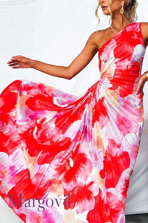 Margovil™ | One-Shoulder Maxi Dress with Pleats and Print