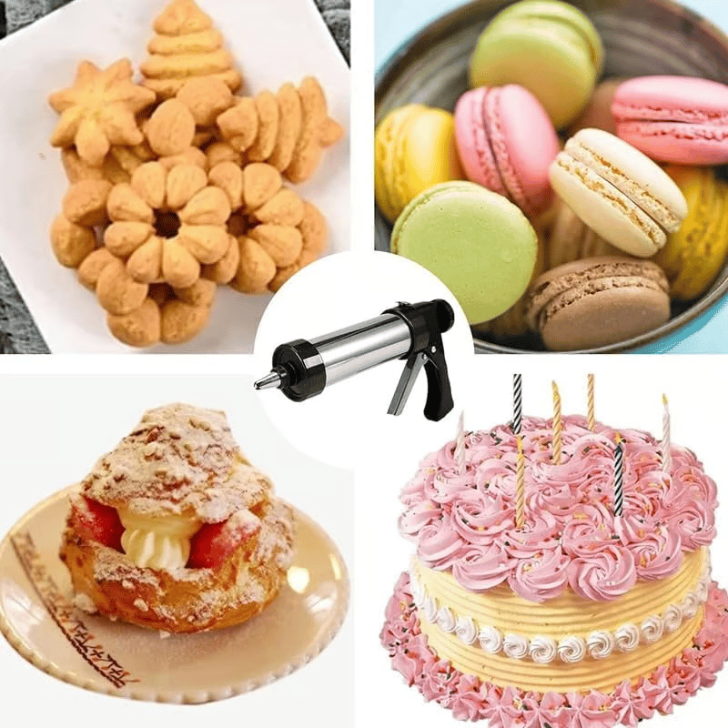 Cookie Press Set - Includes 16 Pattern Pieces, 8 Spouts, and Cleaning Brush