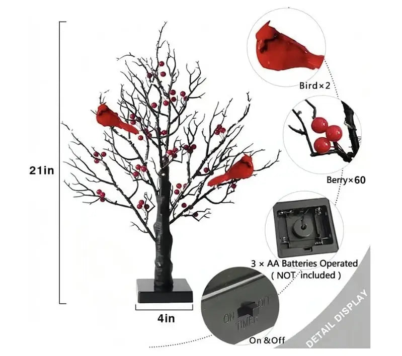 Vintage light tree with cardinals — Brings warm atmosphere to your home