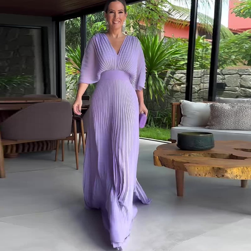 FaldaBelle™ | Waist-Focused Dress with Pleated Batwing Sleeves