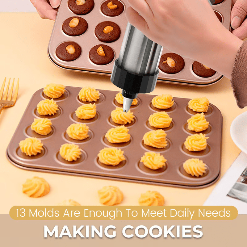 Cookie Press Set - Includes 16 Pattern Pieces, 8 Spouts, and Cleaning Brush