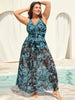 Flora™ | Two-Piece Swimsuit with Floral Pattern and Ruffled Mesh, Sarong