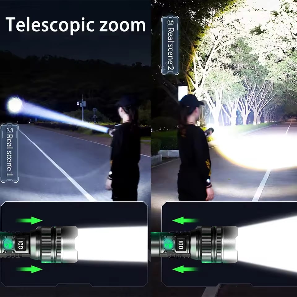 Survival LED Flashlight 2025 – As bright as a lightsaber with power bank function