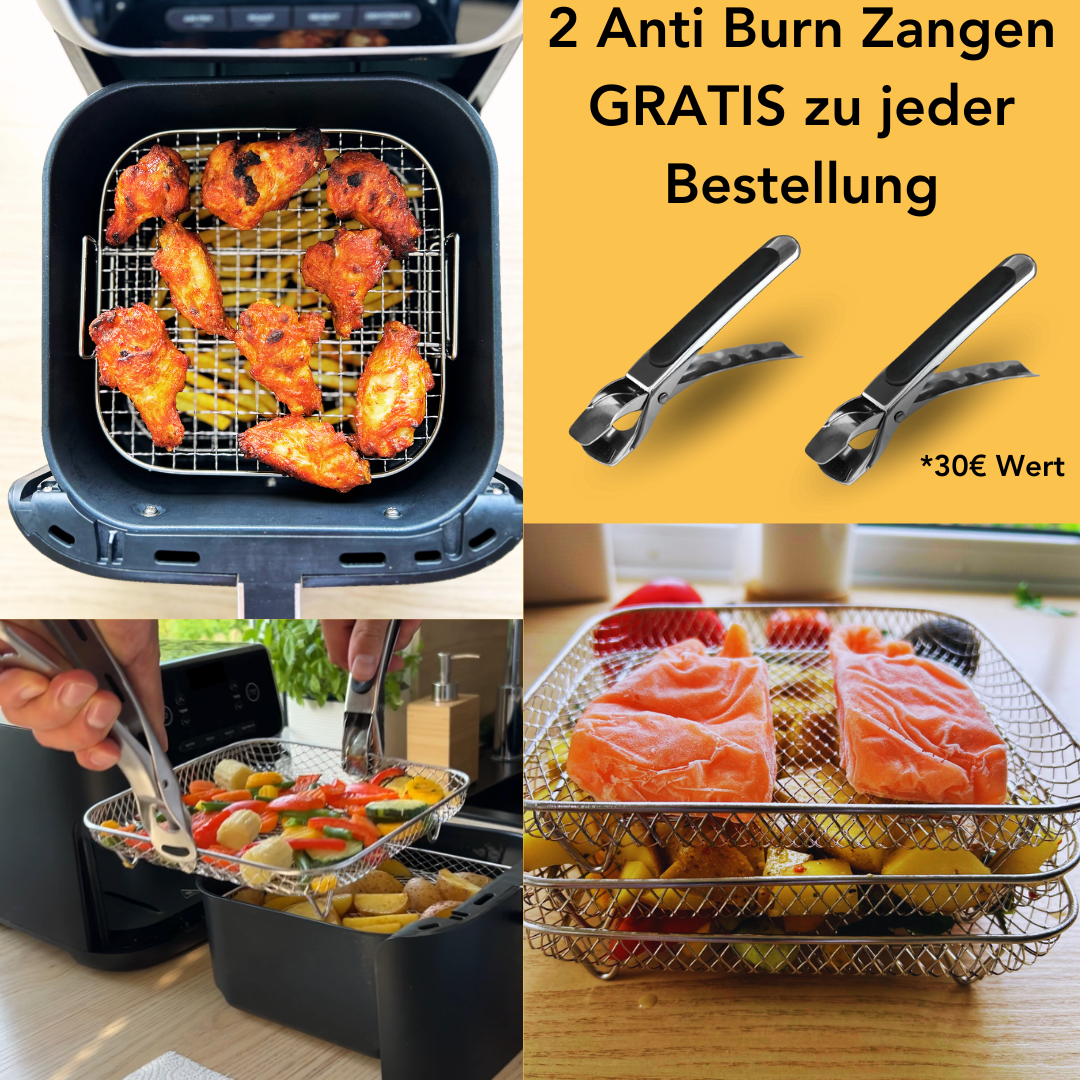 Multi-layered Baskets for Air Fryers with 2 Free Heat-Resistant Tongs