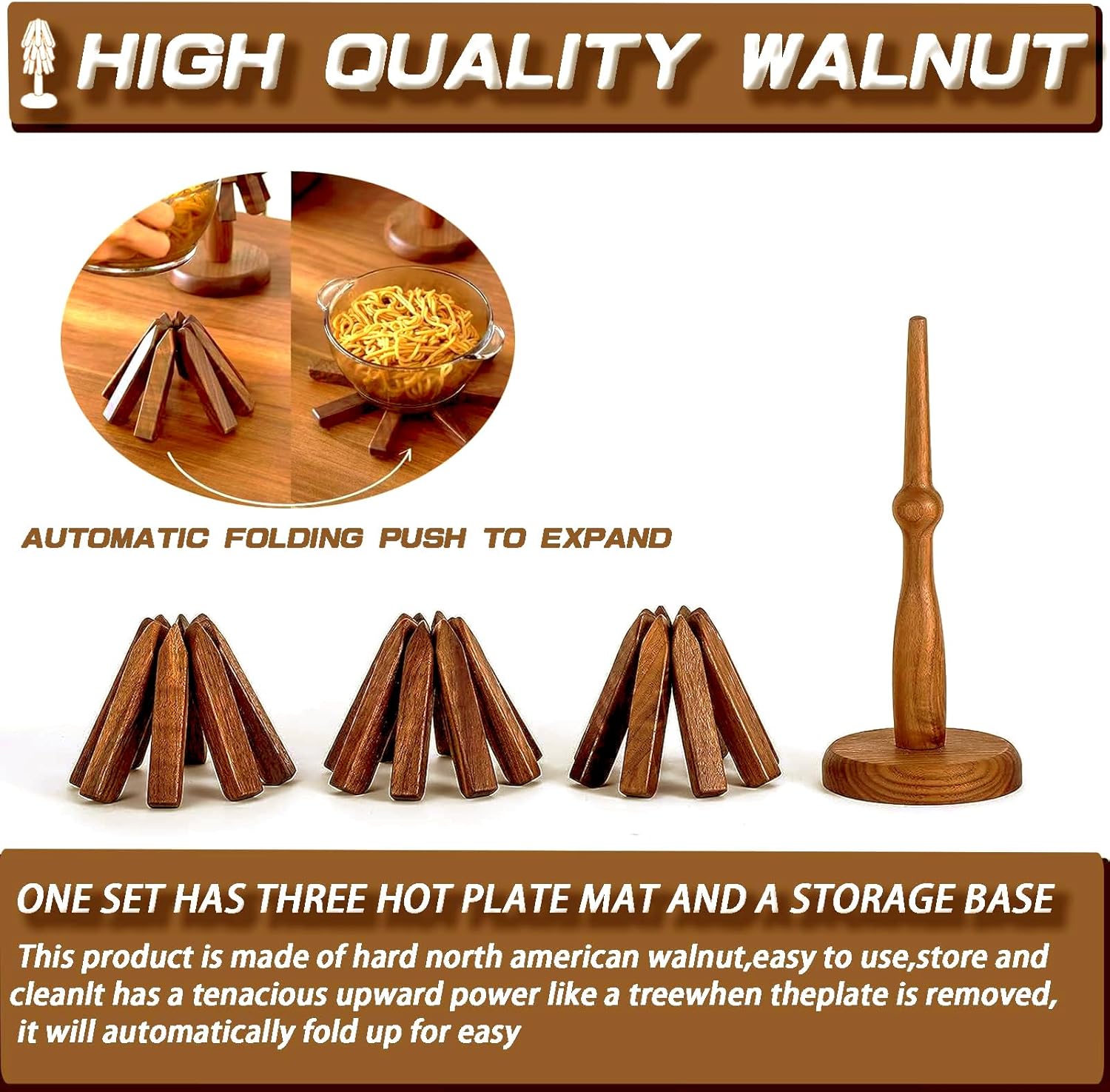 WalnutGrip™ | 3-piece Magnetic Coaster Set Made of Black Walnut Wood for Hot Cookware
