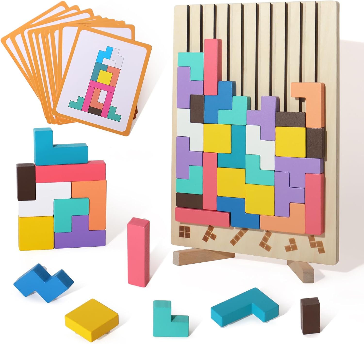 Wooden stacking game - promotes logic, concentration, and fine motor skills in children