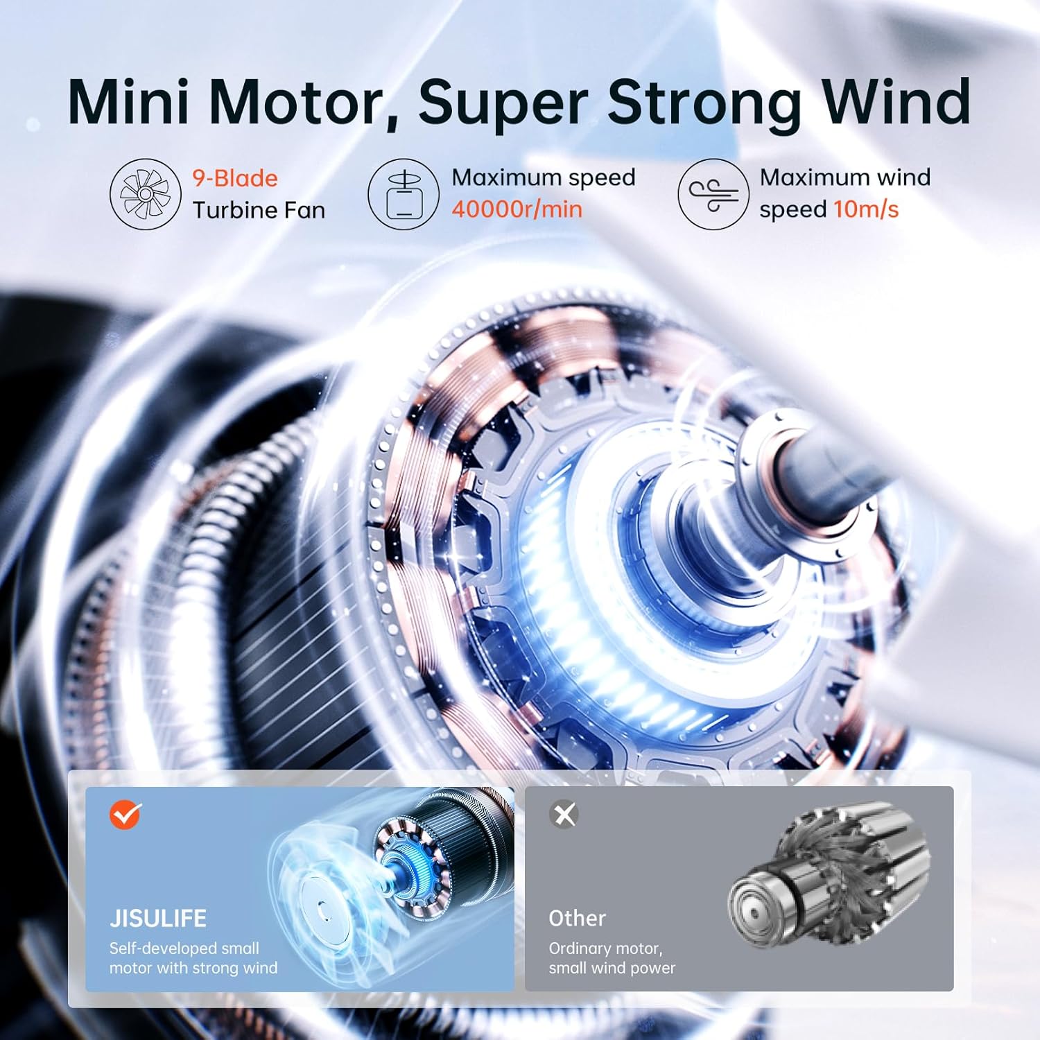 JISULIFE TurboBlitz™ | Handheld Fan – Compact, Powerful & 18h Battery Life