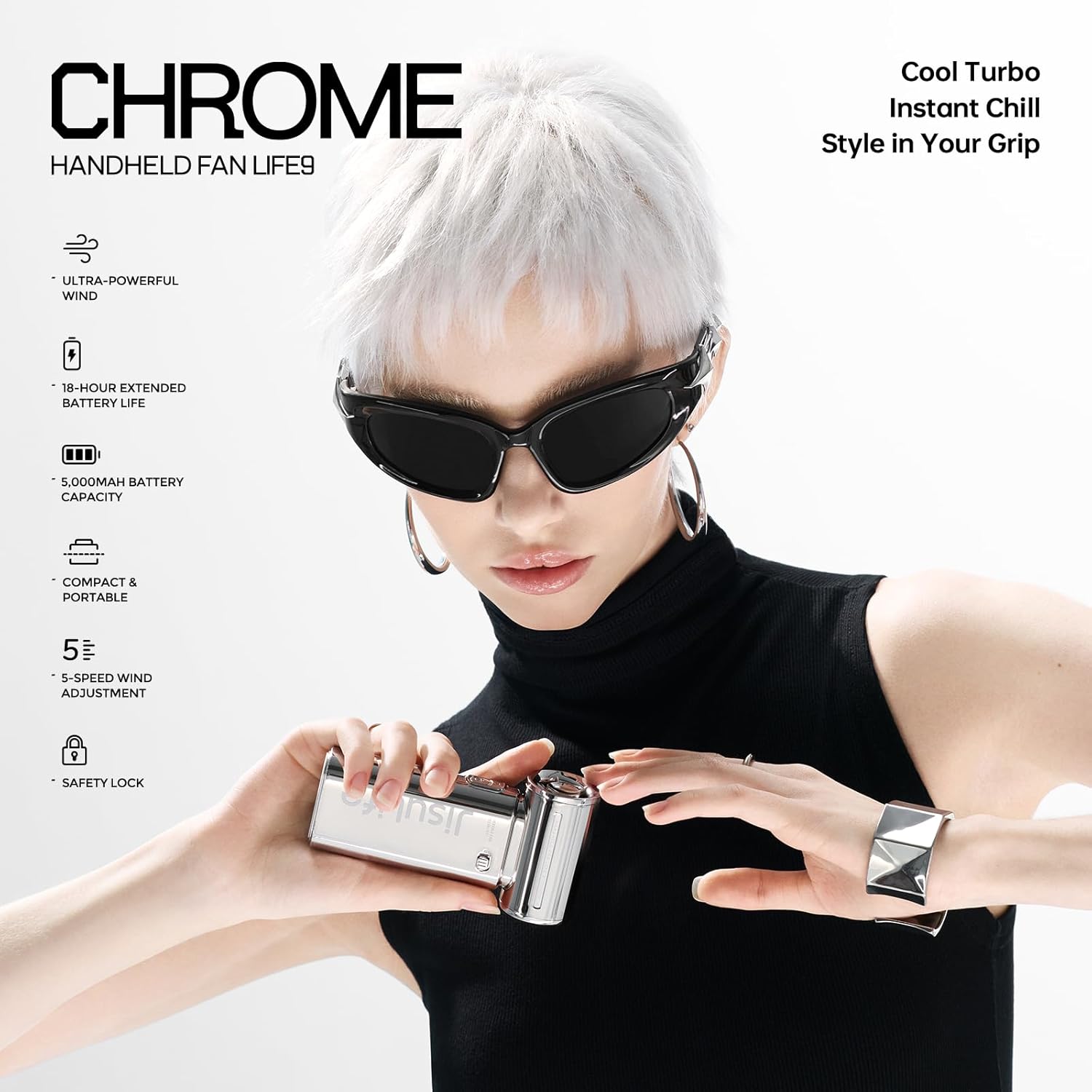 JISULIFE TurboBlitz™ | Handheld Fan – Compact, Powerful & 18h Battery Life