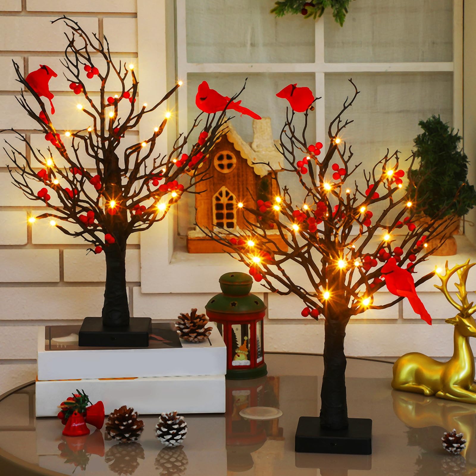 Christmas Lighted Mini LED Tree With Red Berries