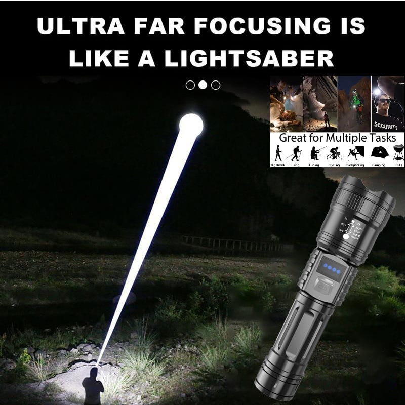 Survival LED Flashlight 2025 – As bright as a lightsaber with power bank function