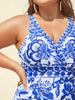 Flora™ | Two-Piece Swimsuit with Floral Pattern and Ruffled Mesh, Sarong