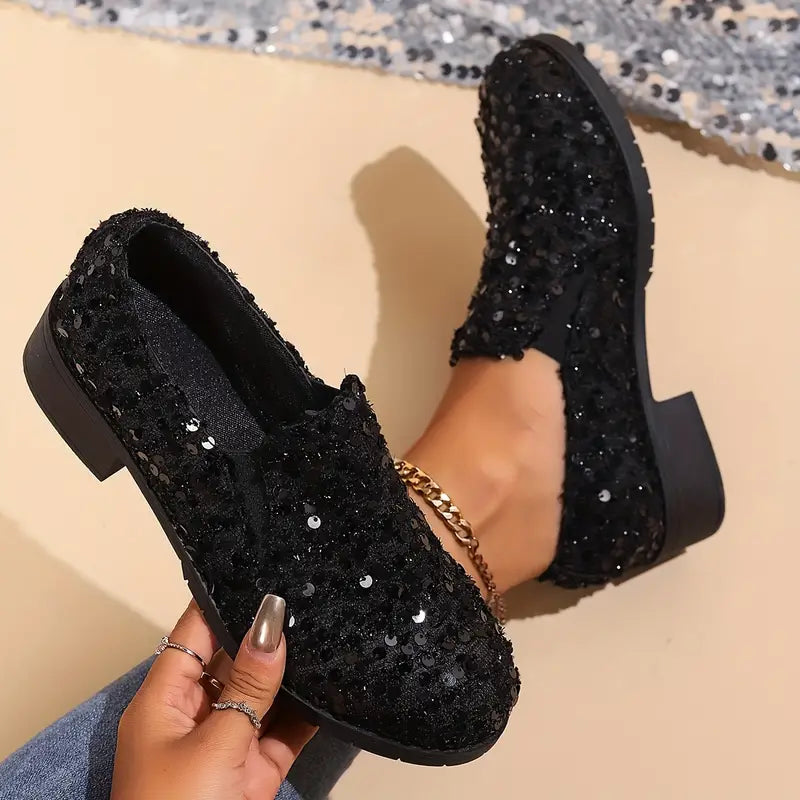 Lindy - Loafer with Sequins and Chunky Heel