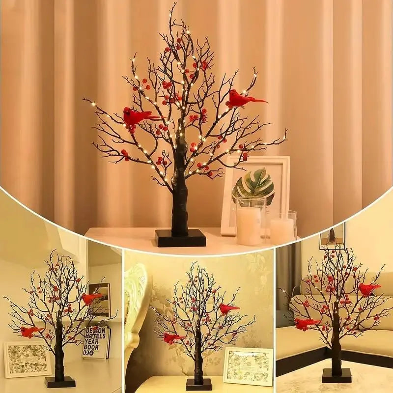 Vintage light tree with cardinals — Brings warm atmosphere to your home
