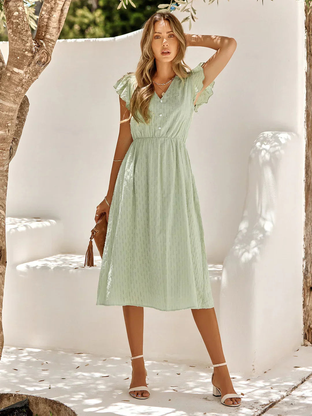 Iskaris – Elegant Cotton Dress with Flouncy Sleeves