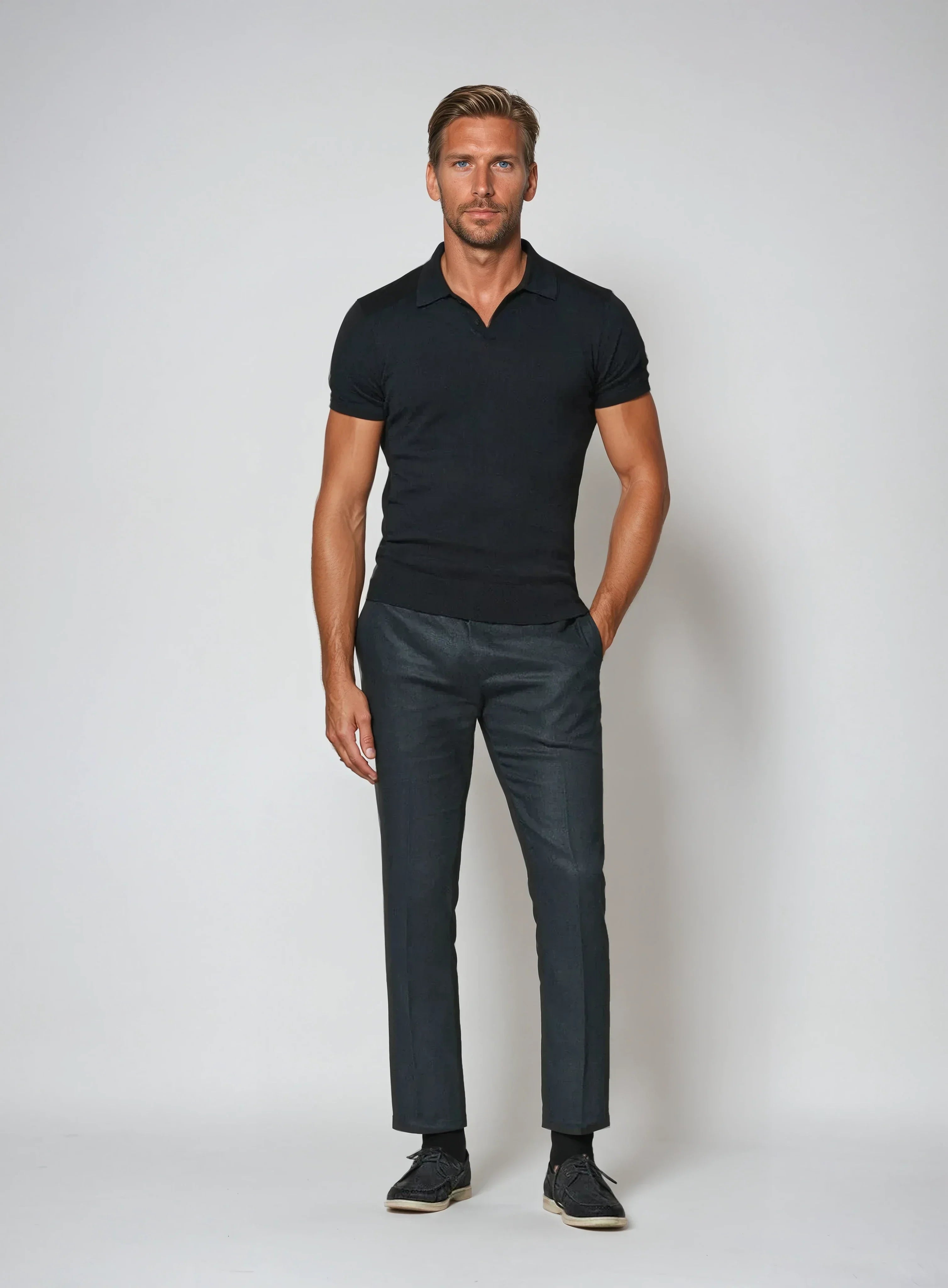 Buttonless Polo Shirt - Navy Blue