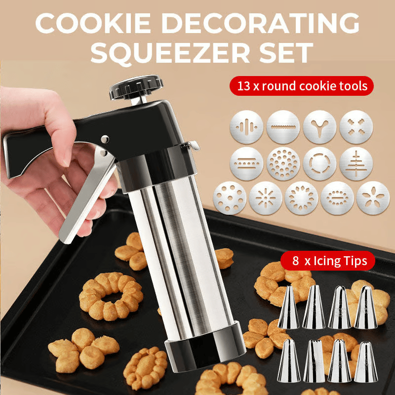 Cookie Press Set - Includes 16 Pattern Pieces, 8 Spouts, and Cleaning Brush