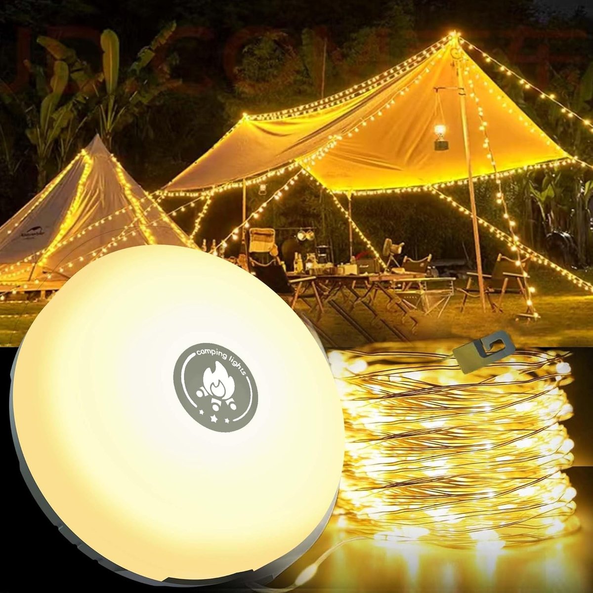 Lumenova® – Your Smart Outdoor Companion | 4-in-1 Camping Light with RGB Light Chain & Power Bank