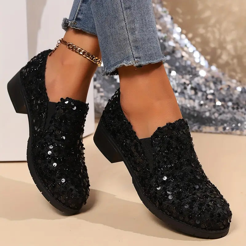 Lindy - Loafer with Sequins and Chunky Heel