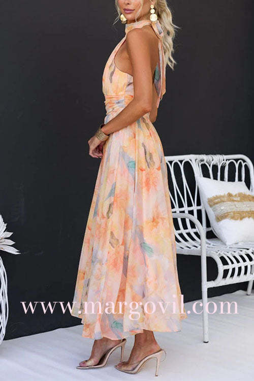 Serena™ | Watercolor Maxi Dress with Open Back