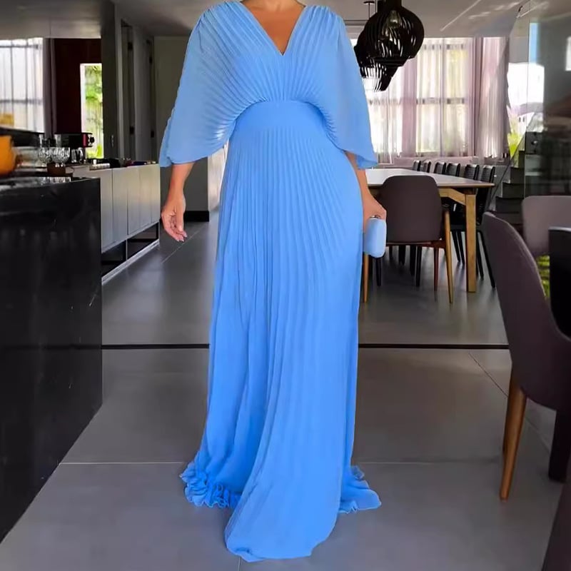 FaldaBelle™ | Waist-Focused Dress with Pleated Batwing Sleeves