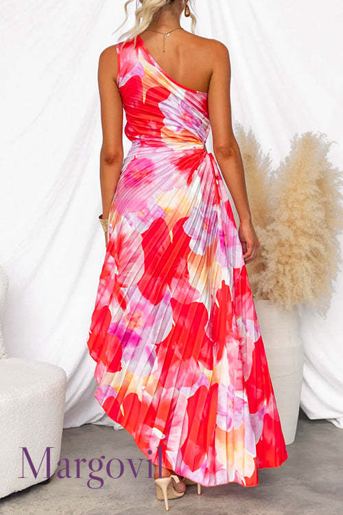 Margovil™ | One-Shoulder Maxi Dress with Pleats and Print
