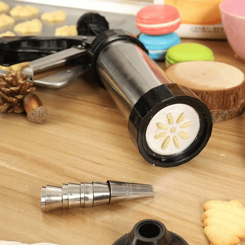 Cookie Press Set - Includes 16 Pattern Pieces, 8 Spouts, and Cleaning Brush