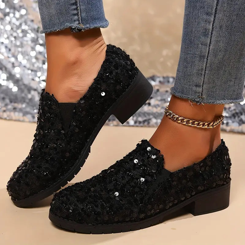 Lindy - Loafer with Sequins and Chunky Heel